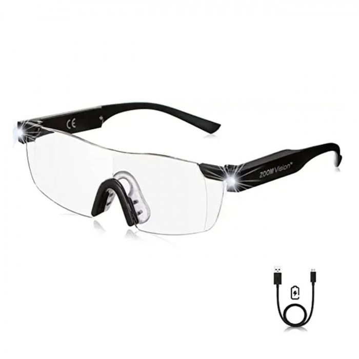 Ochelari Cu Lupa, Zoom Vision, LED-uri Ultra Bright, Re&icirc;ncărcabili USB, Compatible Cu Ochelari De Prescripție, Negru