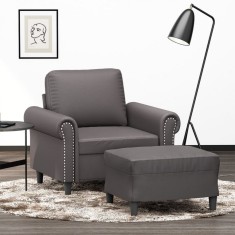 vidaXL Fotoliu canapea cu taburet, gri, 60 cm, piele ecologică