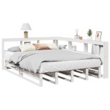 VidaXL Pat cu bibliotecă fără saltea, alb, 160x200 cm, lemn masiv pin