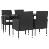 Set mobilier de gradina, 5 piese, negru, poliratan si otel