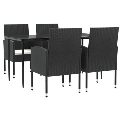 Set mobilier de gradina, 5 piese, negru, poliratan si otel foto