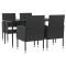 Set mobilier de gradina, 5 piese, negru, poliratan si otel