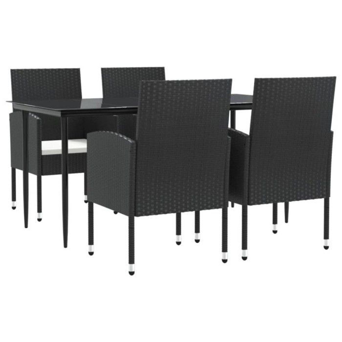 Set mobilier de gradina, 5 piese, negru, poliratan si otel