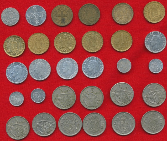 53 monede diferite Spania - anii 1944-2001.