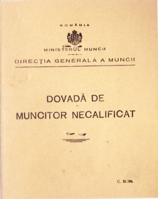 AMS# - DOVADA DE MUNCITOR NECALIFICAT BRASOV 1943