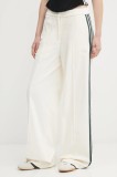 adidas Originals pantaloni de catifea Velvet culoarea bej, drept, high waist, KF2303