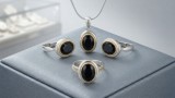 Cumpara ieftin Set Bijuterii din Argint 925 Bicolor , zBlack Onyx Velvet, (Inel, Cercei E i Pandantiv) ,