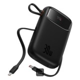 POWER BANK Baseus Qpow2 Digital Display, 20000mAh, 30W, 2 x USB Type-C output/input, 1 x USB, include cablu USB Type-C la USB Type-C 30cm, negru, &quot;P10