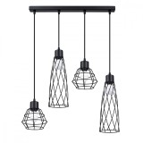 Lampă Suspendată Suba Negru Oțel 4 Becuri Coș Geometric Industrial De Interior
