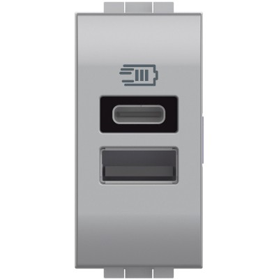 Priza USB 1M Tip A+C 5V Living Light Bticino aluminiu NT4191AC foto