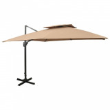 Umbrelă suspendată cu &icirc;nveliș dublu, gri taupe, 300x300 cm, vidaXL