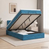 Cumpara ieftin Pat ottoman cu saltea Albastru inchis 120 x 190 cm Catifea