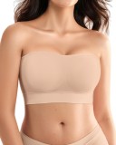 Sutien Bandeau Fără Bretele, Cu Tamponare, Fără S&acirc;rmă, Push-Up &ndash; Nude L
