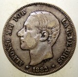 Moneda Argint Spania Alfonso XII 2 Pesetas 1882 *678.2* 10g Argint 0.835