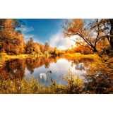 Cumpara ieftin Fototapet Natura169 Toamna aramie cu lebede pe lac, 400 x 250 cm