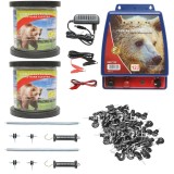 Kit complet gard electric 12V-220V, 12 Joule, lungime sarma 2000m, 200 izolatori, kit poarta Breckner Germany