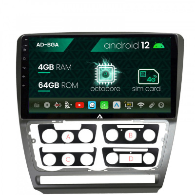 Navigatie Skoda Octavia 2, Android 12, A-Octacore 4GB RAM + 64GB ROM, 10.1 Inch - AD-BGA10004+AD-BGRKIT048 foto