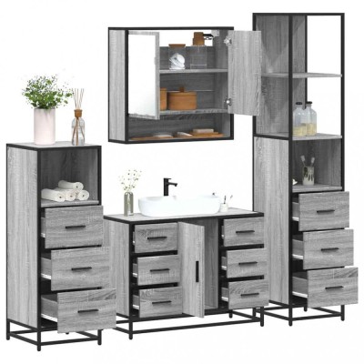 Set de mobilier de baie 4 piese Lemn stratificat gri Sonoma foto