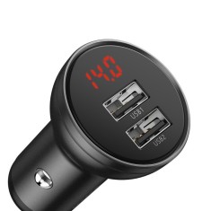 Incarcator Auto Baseus 24 W, Dual USB-A, Afisaj Digital Tensiune Baterie, Gri foto