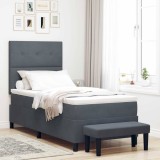vidaXL Pat cu arcuri cu saltea Gri &icirc;nchis 90 x 200 cm Catifea