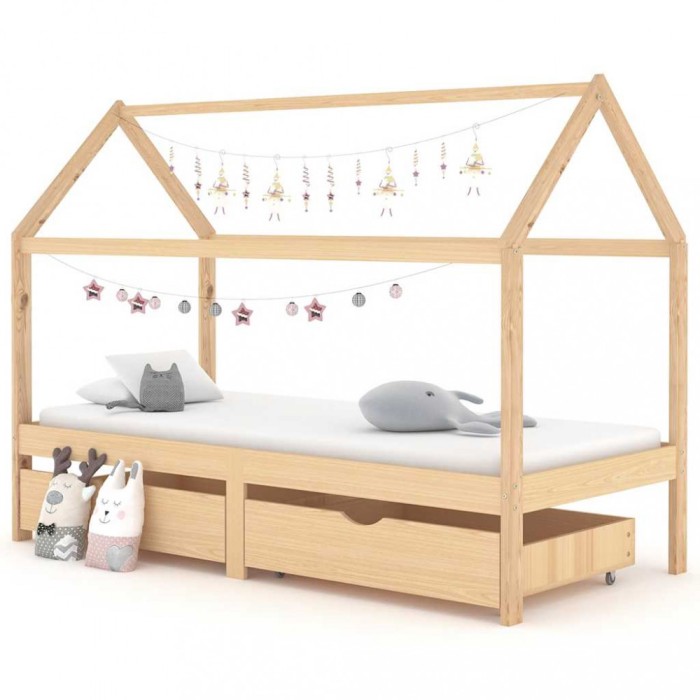 vidaXL Cadru de pat copii, cu sertare, 90 x 200 cm, lemn masiv de pin