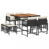 Cumpara ieftin Set mobilier de gradina cu perne, 9 piese, negru, poliratan