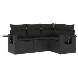 Cumpara ieftin Set mobilier de gradina cu perne, 4 piese, negru, poliratan