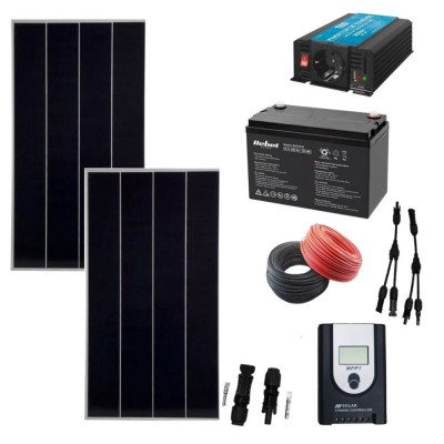 Kit sistem fotovoltaic complet 340w off grid cu invertor 300w la 220v si Acumulator 12V 100 Ah Rebel Power SafetyGuard Surveillance foto