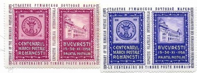 Romania - Centenarul marcii postale romanesti, 1958, serie viniete neobliterata foto