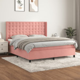 VidaXL Pat box spring cu saltea, roz, 180x200 cm, catifea