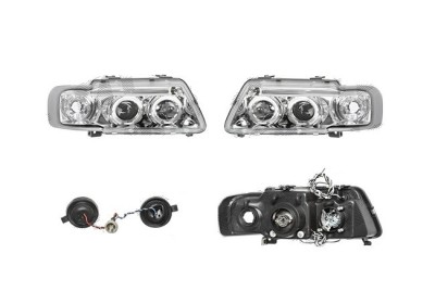 Set faruri Audi A3 (8l), 01.1996-04.2003, partea Stanga+Dreapta, Tuning, Fata, tip bec H1+H1; manual; transparent, argintiu; tuning, Taiwan foto