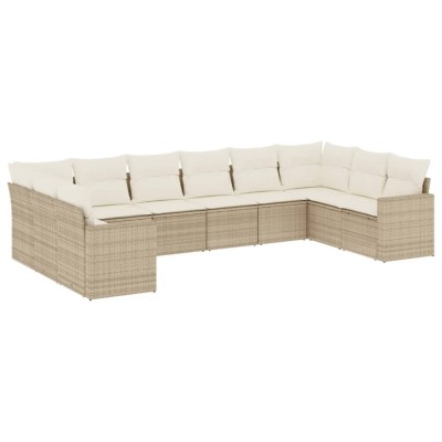 Set canapele de gradina cu perne, 10 piese, bej, poliratan foto