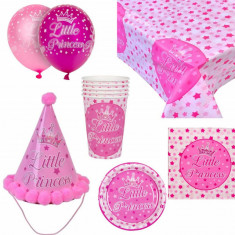 Set accesorii pentru petrecere si zi de nastere Little Princess, roz cu alb, Pufo foto