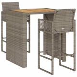 Cumpara ieftin Set bar de gradina 3 piese fara perne Salcam din polirattan gri