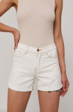Haily&#039;s Pantaloni scurți jeans femei, culoarea alb, material neted, high waist