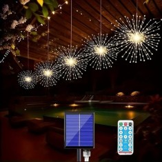 Set 5 lampi solare LED, tip artificii cu 500 LED-uri, lumina calda, pentru interior sau exterior, galben