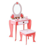 Cumpara ieftin Masa de toaleta pentru fetite, cu oglinda si scaun, 94x34x60 cm, lemn, roz, RESIGILAT, ProCart