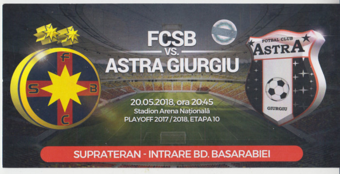 QW13 8 - Bilet acces parcare - FCSB Steaua - Astra Giurgiu - 20 05 2018