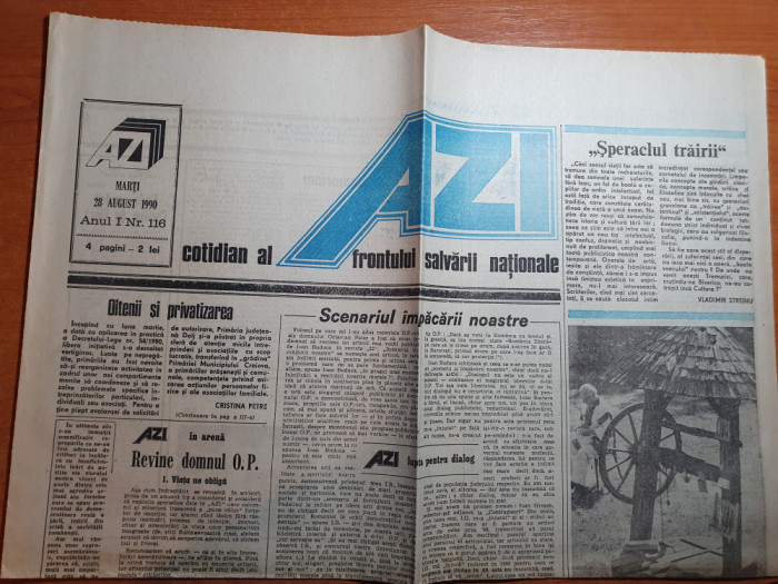 ziarul azi 28 august 1990-art umor cu lingurita,alecsandri in memoriam