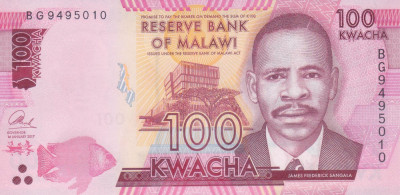 Bancnota Malawi 100 Kwacha 2017 - P65 UNC foto