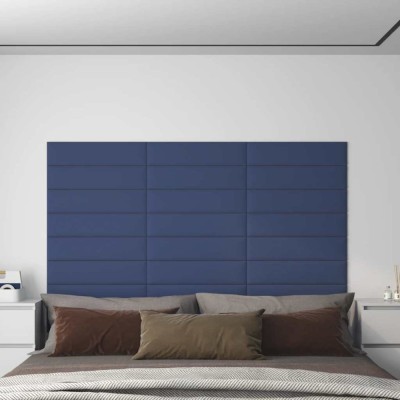 vidaXL Panouri de perete, 12 buc., albastru, 60x15 cm, textil, 1,08 m&amp;sup2; foto
