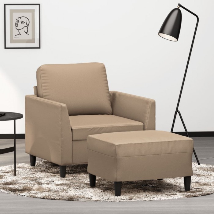 vidaXL Fotoliu canapea cu taburet, cappuccino, 60 cm, piele ecologică 3201121