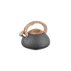 Fierbător tradițional cu fluier, fabricat din inox, marmorat, ceainic 2.7 litri, 16.5-20cm, negru, Klausberg