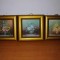 3x Tablou miniatura pictura ulei pe placaj cu vaza buchet de flori nuante pastel semnat