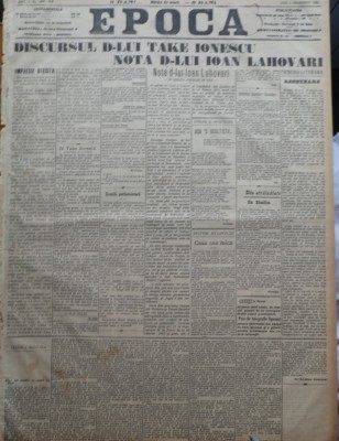 Ziarul Epoca, 2 Dec. 1899; Discursul D-lui Take Ionescu ; Nota D-lui I. Lahovari foto