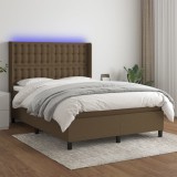 Cumpara ieftin Pat cu arcuri, saltea și LED, maro &icirc;nchis, 140x190 cm, textil