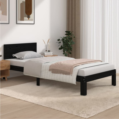 Cadru de pat, negru, 90x200 cm, lemn masiv de pin foto
