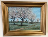 Petre Buzatov (1922-1996), pictor ieșean - Peisaj cu pomi &icirc;nflori / Primăvară - ulei/carton