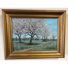 Petre Buzatov (1922-1996), pictor ieșean - Peisaj cu pomi &icirc;nflori / Primăvară - ulei/carton