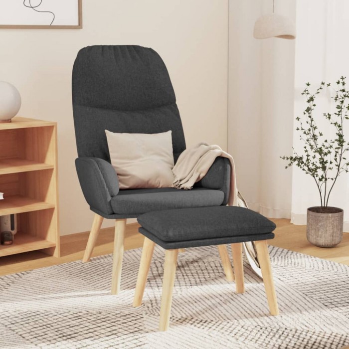 Scaun de relaxare cu taburet, gri &icirc;nchis, textil